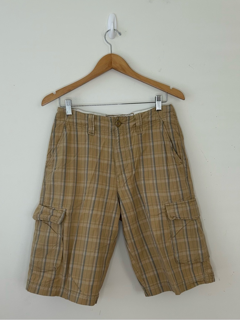 Urban Pipeline Cargo Shorts Mens 30 Beige Plaid Cargo